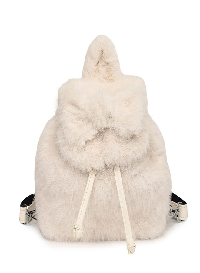 Extolove Cute Fluffy Backpack Kawaii Mini Furry Backpack Purse Y2K Bow Fuzzy Backpacks for Girls Women Plush Daypack (White) - Image 1