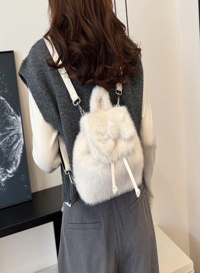 Extolove Cute Fluffy Backpack Kawaii Mini Furry Backpack Purse Y2K Bow Fuzzy Backpacks for Girls Women Plush Daypack (White) - Image 3