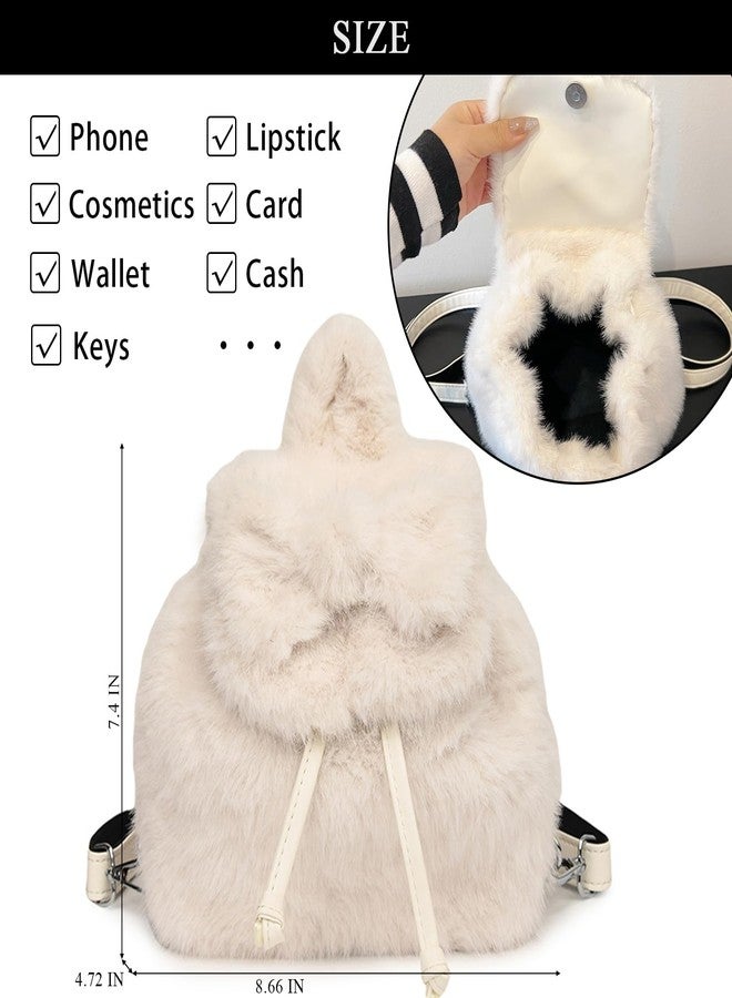 Extolove Cute Fluffy Backpack Kawaii Mini Furry Backpack Purse Y2K Bow Fuzzy Backpacks for Girls Women Plush Daypack (White) - Image 4