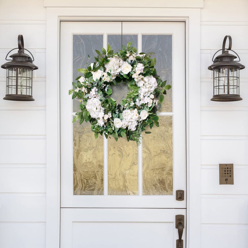 Ecerangus 24 Inch Spring Summer Wreaths for Front Door, Spring Wreath,Summer Door Wreaths Outside,Large Floral Flowers Wreath with White Hydrangea for All Seasons Indoor Outdoor Home Decor - Image 3