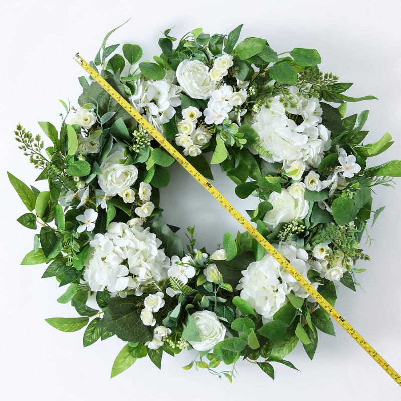 Ecerangus 24 Inch Spring Summer Wreaths for Front Door, Spring Wreath,Summer Door Wreaths Outside,Large Floral Flowers Wreath with White Hydrangea for All Seasons Indoor Outdoor Home Decor - Image 2
