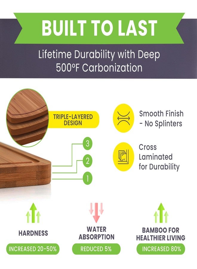 Greener Chef Organic Wooden Cutting Boards for Kitchen with Lifetime Replacements - 3pc Set Non Toxic Bamboo Chopping Board for Charcuterie, Meat, Vegetables and Fruits - Ideal Kitchen Gifts for Home Chefs - Image 3