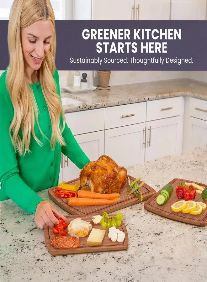 Greener Chef Organic Wooden Cutting Boards for Kitchen with Lifetime Replacements - 3pc Set Non Toxic Bamboo Chopping Board for Charcuterie, Meat, Vegetables and Fruits - Ideal Kitchen Gifts for Home Chefs - Image 4