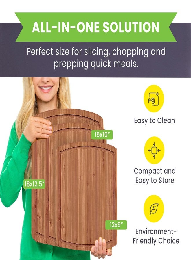 Greener Chef Organic Wooden Cutting Boards for Kitchen with Lifetime Replacements - 3pc Set Non Toxic Bamboo Chopping Board for Charcuterie, Meat, Vegetables and Fruits - Ideal Kitchen Gifts for Home Chefs - Image 2
