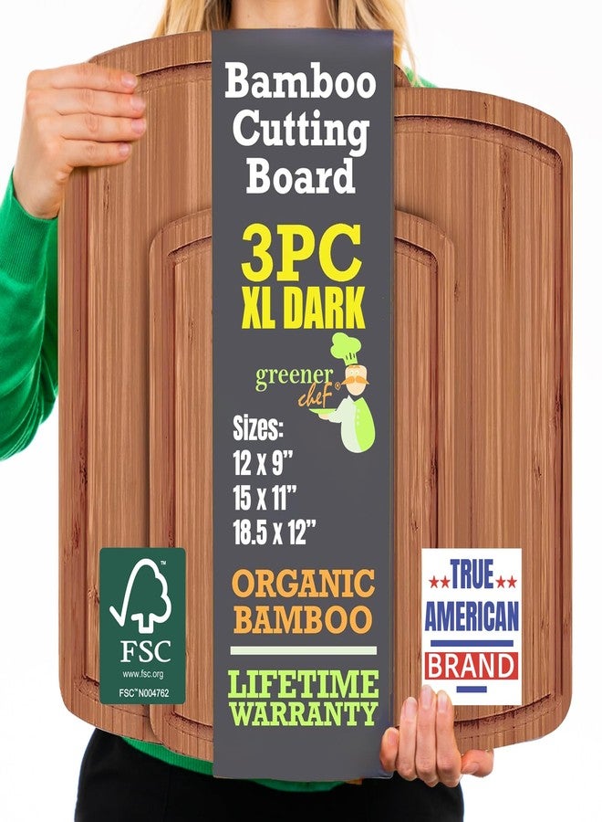 Greener Chef Organic Wooden Cutting Boards for Kitchen with Lifetime Replacements - 3pc Set Non Toxic Bamboo Chopping Board for Charcuterie, Meat, Vegetables and Fruits - Ideal Kitchen Gifts for Home Chefs - Image 1
