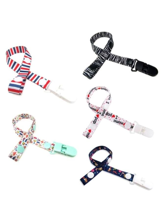 5-Piece Adjust Baby Pacifier Clip Chain Ribbon Holder - Image 1