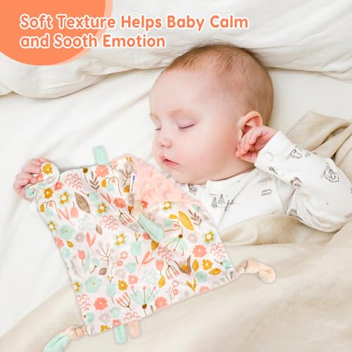 Dr.Rapeti Tag Security Blanket for Baby Infant Toddler Kid 10x10inches Washable Sensory Toy Lovey Appease Blanket (Flower) - Image 5