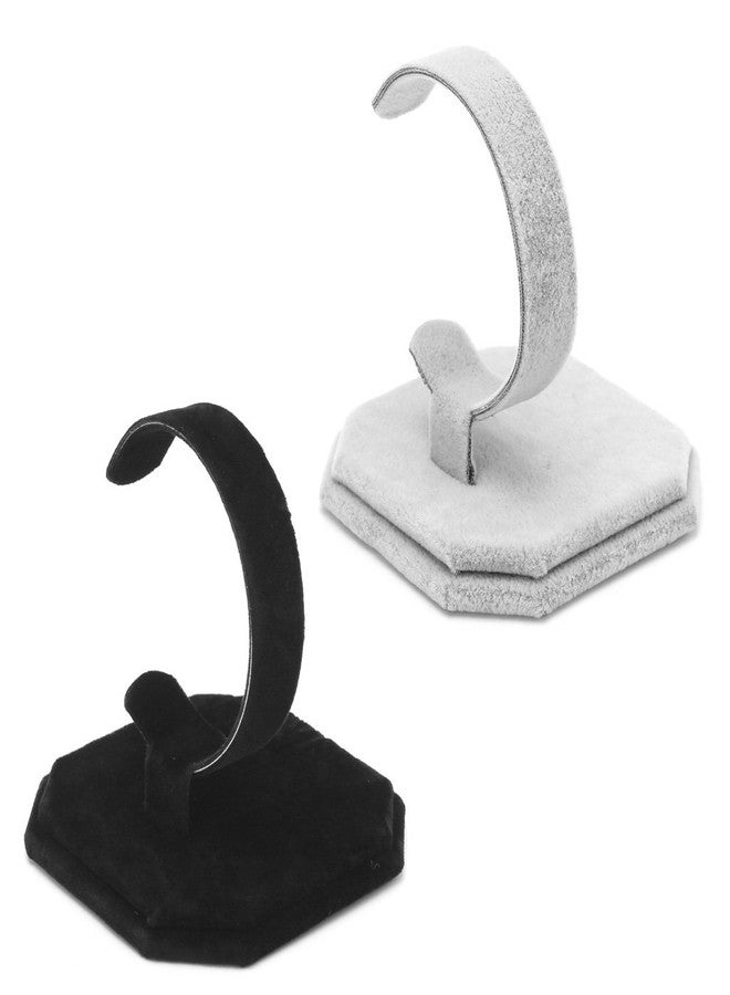 Misright Fashion Velvet C Design Jewelry Bracelet Bangle Watch Display Rack Stand Holder (Black) - Image 4