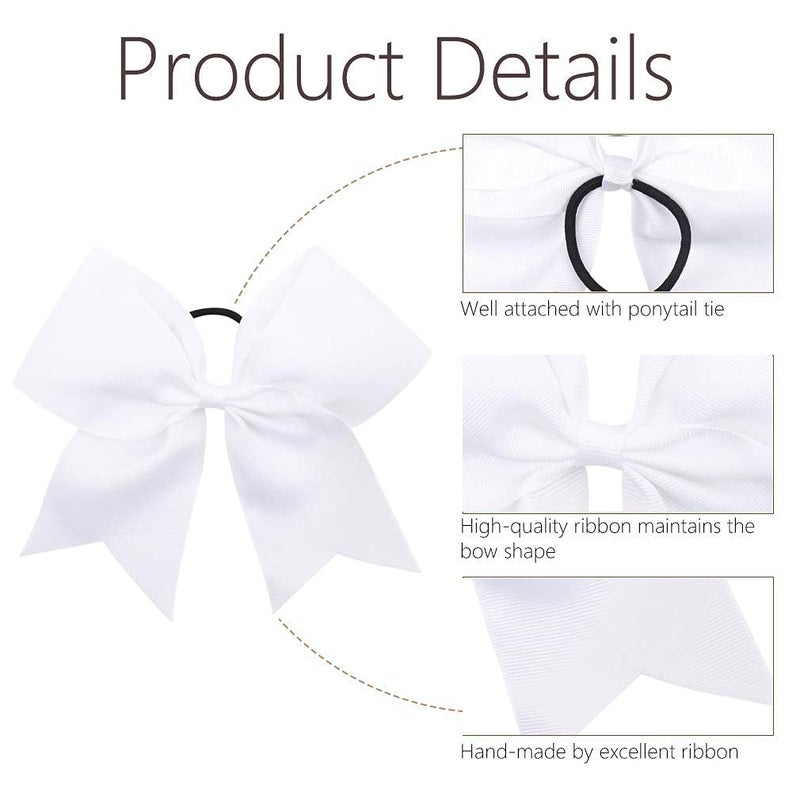 Oaoleer 8inch Jumbo Large Cheer Bows Ponytail Holder Elastic Band Handmade Boutique Hair Accessories for Cheerleading Teen Girls College Women Sports (1PCS, White) - Image 3