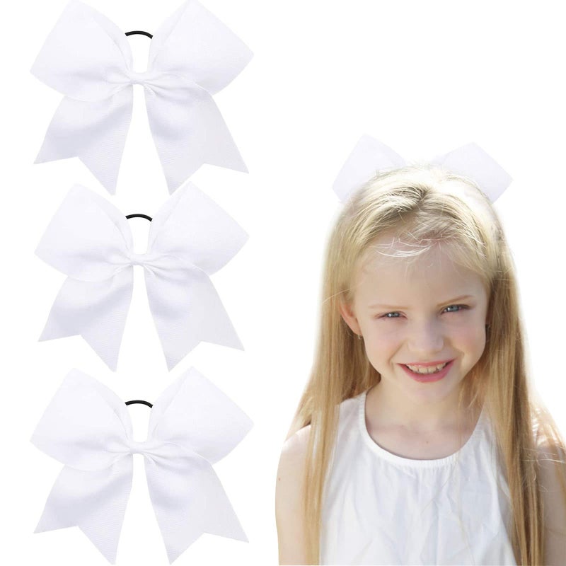Oaoleer 8inch Jumbo Large Cheer Bows Ponytail Holder Elastic Band Handmade Boutique Hair Accessories for Cheerleading Teen Girls College Women Sports (1PCS, White) - Image 1