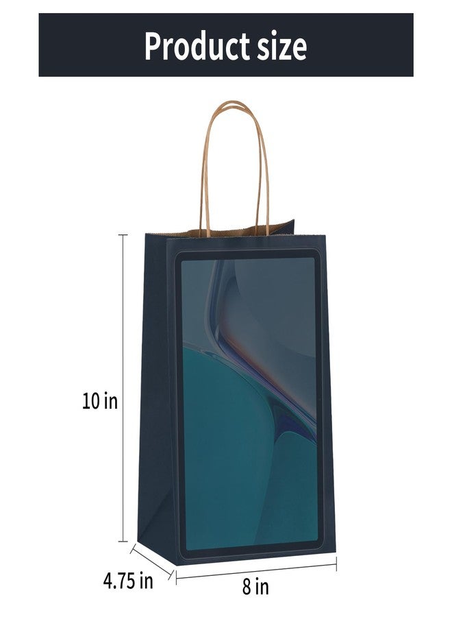 Joybe 50 Pack 8x4.75x10 Inch Medium Navy Blue Kraft Paper Bags with Handles Bulk, Craft Paper Gift Bags for Party Favors Grocery Retail Shopping Business Goody Merchandise Take Out Blank Sacks (50pcs) - Image 2