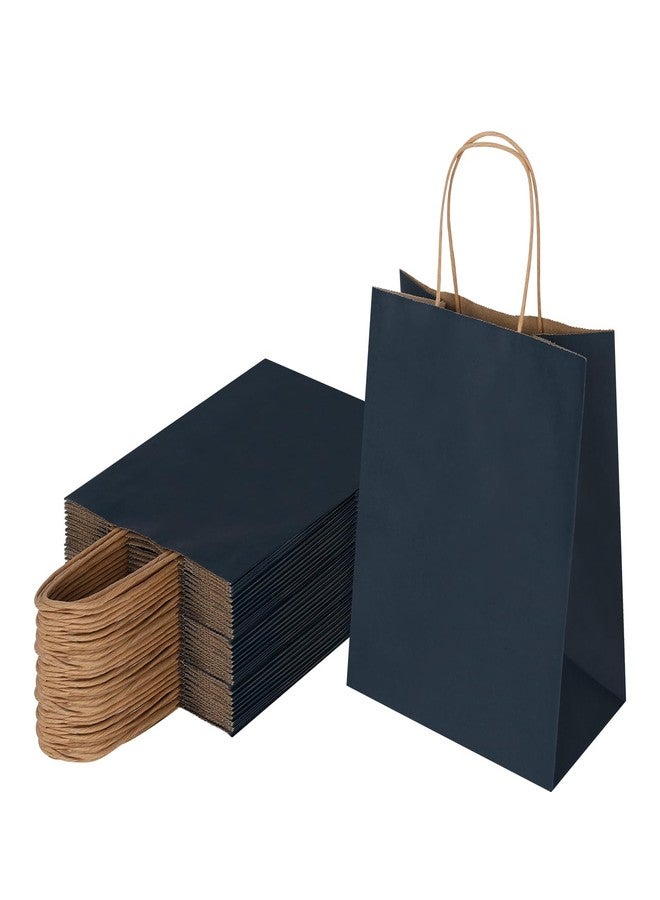Joybe 50 Pack 8x4.75x10 Inch Medium Navy Blue Kraft Paper Bags with Handles Bulk, Craft Paper Gift Bags for Party Favors Grocery Retail Shopping Business Goody Merchandise Take Out Blank Sacks (50pcs) - Image 1