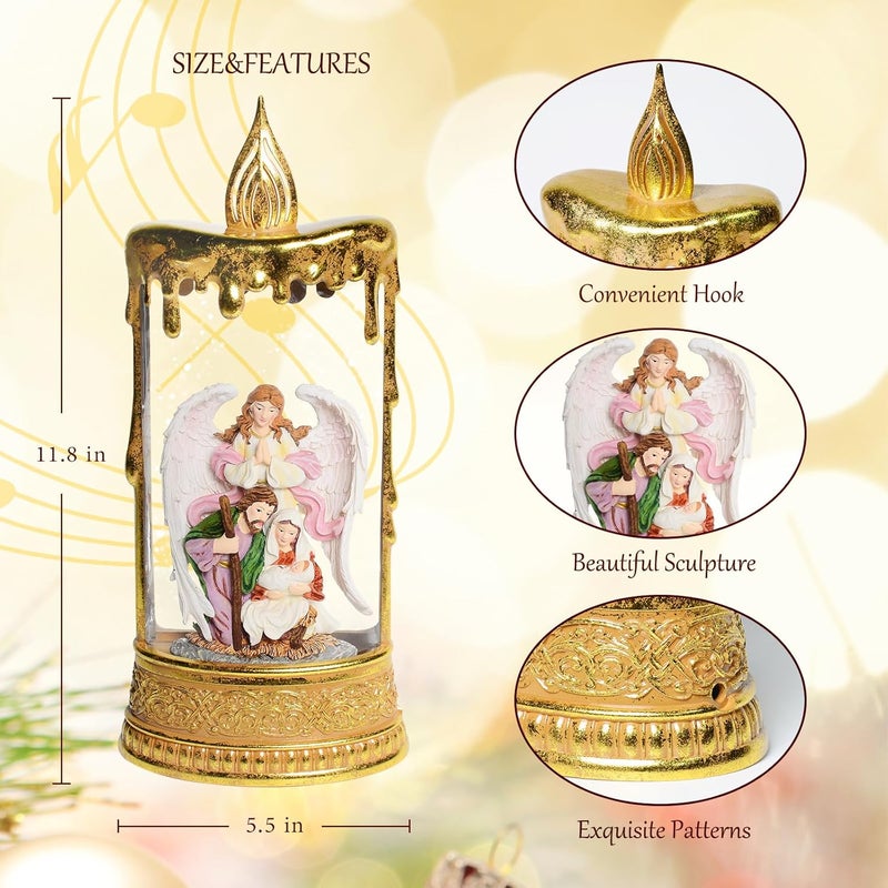 SUNFACE Christmas Snow Globes, 11.8" Nativity Glitter Water Lantern with Song, 6H Timer Battery & USB Powered Music Box for Christmas Decorations Indoor - Image 4