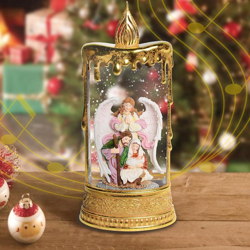 SUNFACE Christmas Snow Globes, 11.8" Nativity Glitter Water Lantern with Song, 6H Timer Battery & USB Powered Music Box for Christmas Decorations Indoor - Image 1
