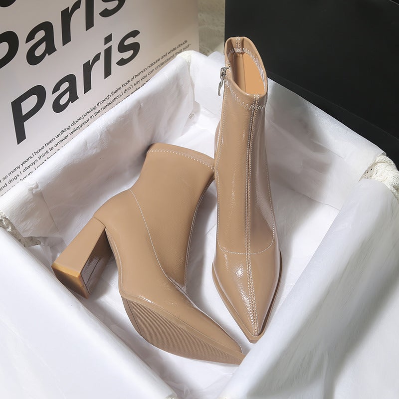 Elegant French Pointed High Heels Women'S Korean Style Small Ankle Boots Style Small Short Boots With Thick Heel - Image 2