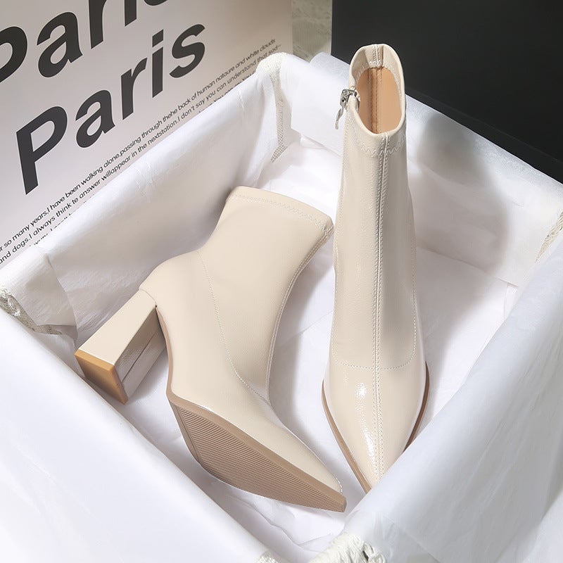 Elegant French Pointed High Heels Women'S Korean Style Small Ankle Boots Style Small Short Boots With Thick Heel - Image 4