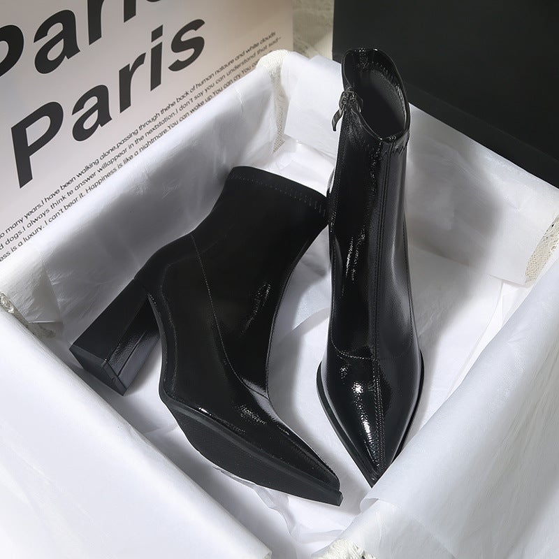 Elegant French Pointed High Heels Women'S Korean Style Small Ankle Boots Style Small Short Boots With Thick Heel - Image 3