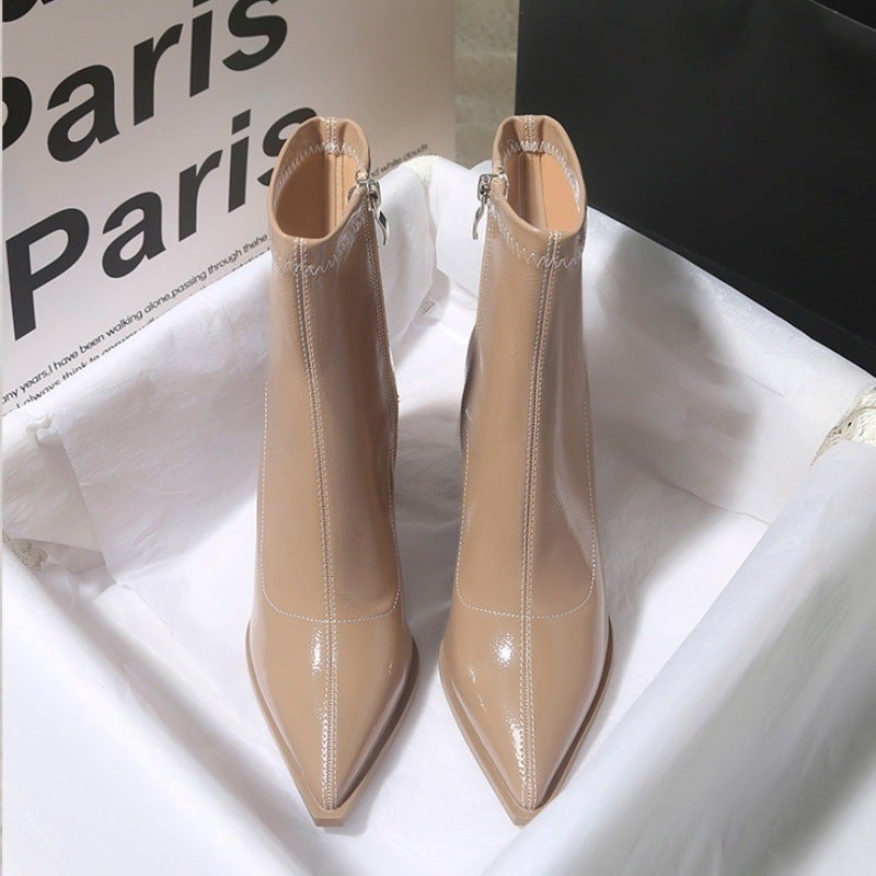 Elegant French Pointed High Heels Women'S Korean Style Small Ankle Boots Style Small Short Boots With Thick Heel - Image 1