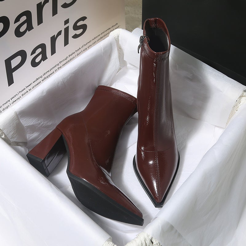Elegant French Pointed High Heels Women'S Korean Style Small Ankle Boots Style Small Short Boots With Thick Heel - Image 5