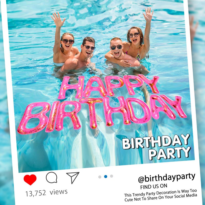 Shappy Pink 20'' Happy Birthday Pool Large Floating Letter Balloons with Adhesive Dots Inflatable Pool Decorations for Summer Birthday Party (Sequins) - Image 3