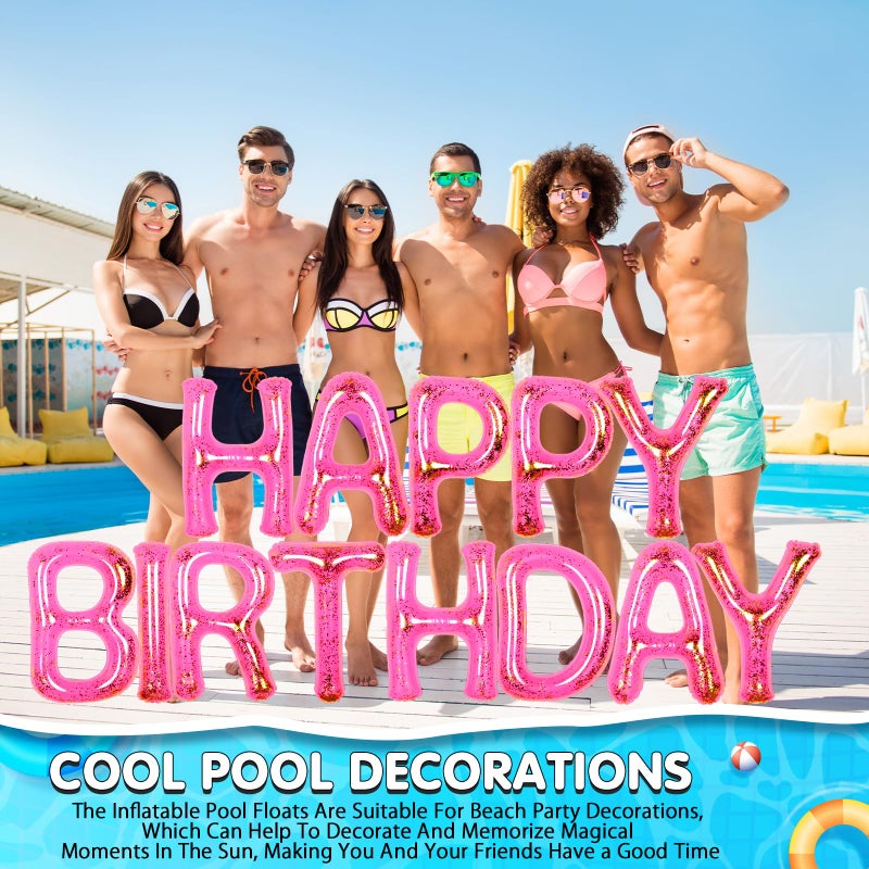 Shappy Pink 20'' Happy Birthday Pool Large Floating Letter Balloons with Adhesive Dots Inflatable Pool Decorations for Summer Birthday Party (Sequins) - Image 4