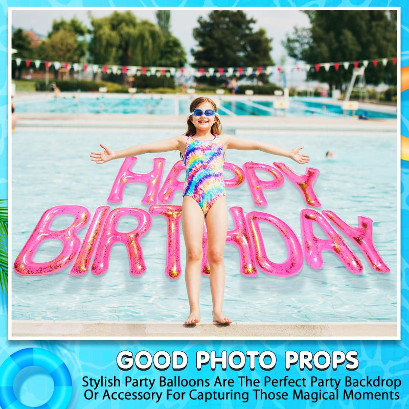 Shappy Pink 20'' Happy Birthday Pool Large Floating Letter Balloons with Adhesive Dots Inflatable Pool Decorations for Summer Birthday Party (Sequins) - Image 5