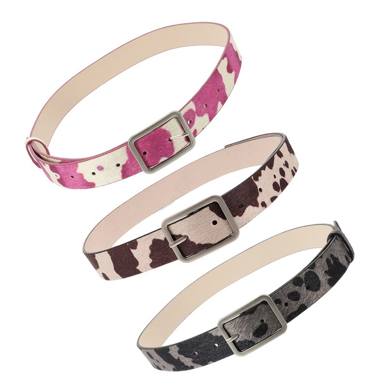 3Pcs Women’s PU Belt Set Cow Pattern Waist Belts with Adjustable Buckle for Jeans and Casual Outfits Cowgirl Accessories - Image 1