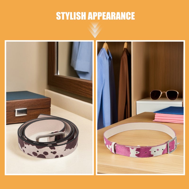 3Pcs Women’s PU Belt Set Cow Pattern Waist Belts with Adjustable Buckle for Jeans and Casual Outfits Cowgirl Accessories - Image 2