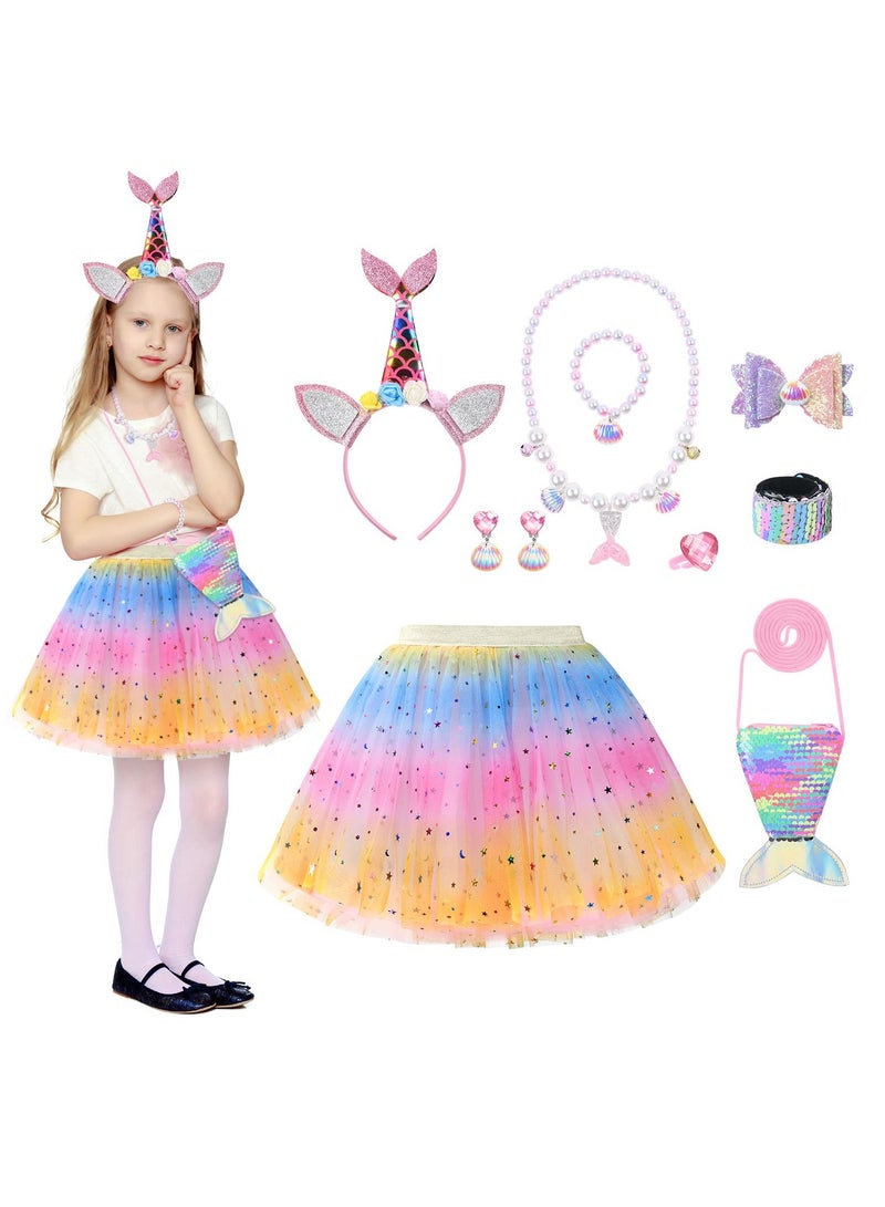 Girls Princess Costume Set with Headband and Light Up Wand Tutu Skirt for Party Dress Up and Cosplay - Image 1