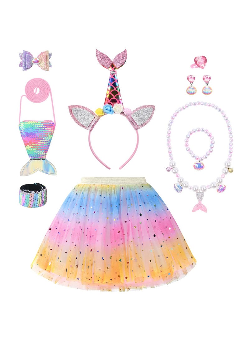 Girls Princess Costume Set with Headband and Light Up Wand Tutu Skirt for Party Dress Up and Cosplay - Image 3