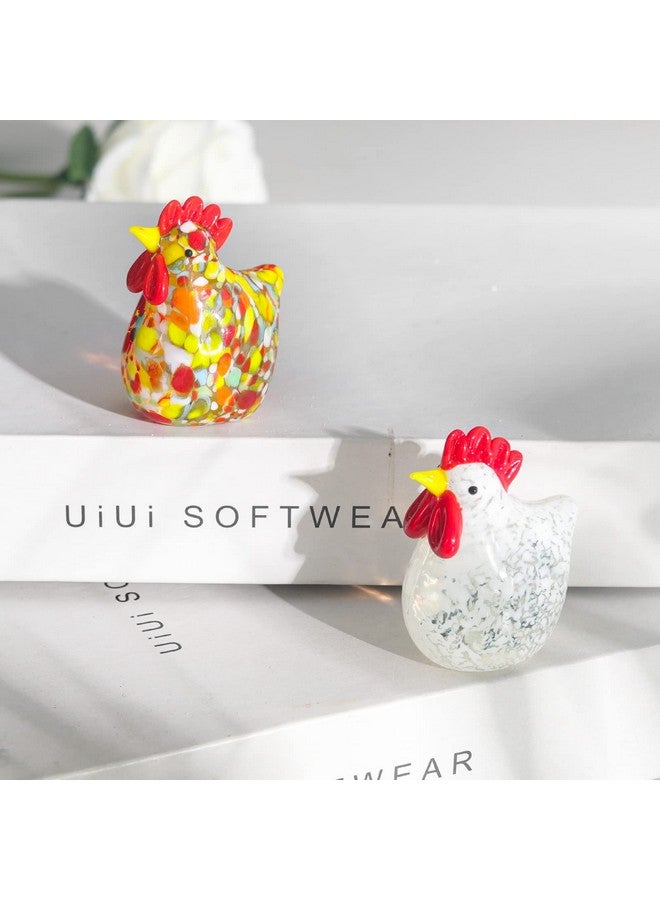 LONGWIN 2Pcs Mini Glass Chicken Figurine Hand Blown Art Glass Rooster Animal Statues Collectible Figurines Unique Gift Home Decor Ornaments - Image 2