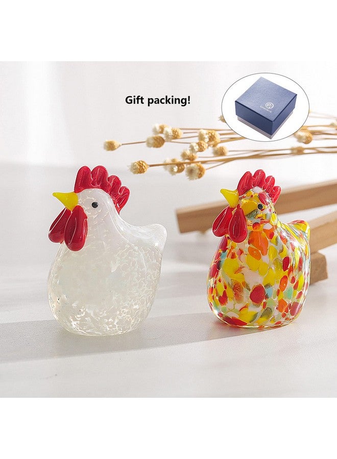 LONGWIN 2Pcs Mini Glass Chicken Figurine Hand Blown Art Glass Rooster Animal Statues Collectible Figurines Unique Gift Home Decor Ornaments - Image 3