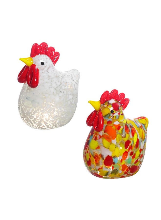 LONGWIN 2Pcs Mini Glass Chicken Figurine Hand Blown Art Glass Rooster Animal Statues Collectible Figurines Unique Gift Home Decor Ornaments - Image 1