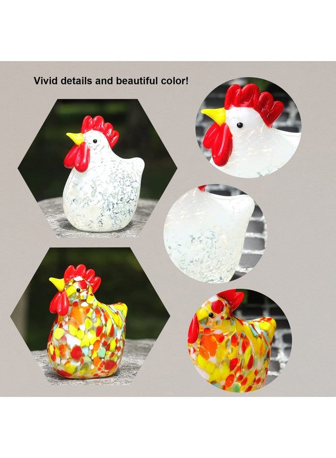 LONGWIN 2Pcs Mini Glass Chicken Figurine Hand Blown Art Glass Rooster Animal Statues Collectible Figurines Unique Gift Home Decor Ornaments - Image 4