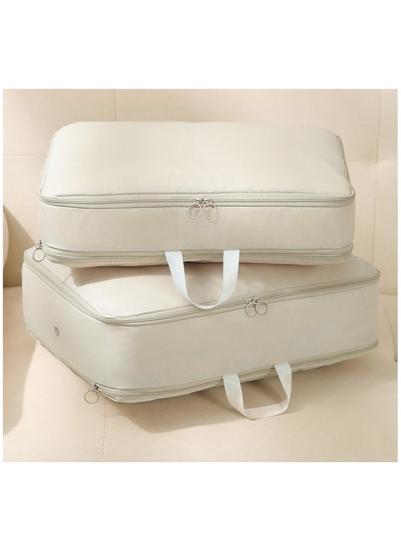 Golden Ultra Space Saving Self Compression Organizer, Compression Duvet Storage Bag, Heavy Duty Moving Bags Travel Packing Organizers Storage Tote with Zipper for Blankets, Clothes,Bedding (beige-2pcs)  - Image 1