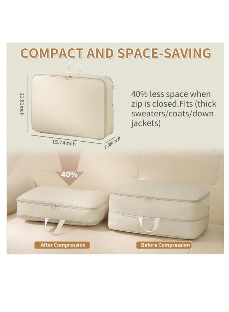 Golden Ultra Space Saving Self Compression Organizer, Compression Duvet Storage Bag, Heavy Duty Moving Bags Travel Packing Organizers Storage Tote with Zipper for Blankets, Clothes,Bedding (beige-2pcs)  - Image 2