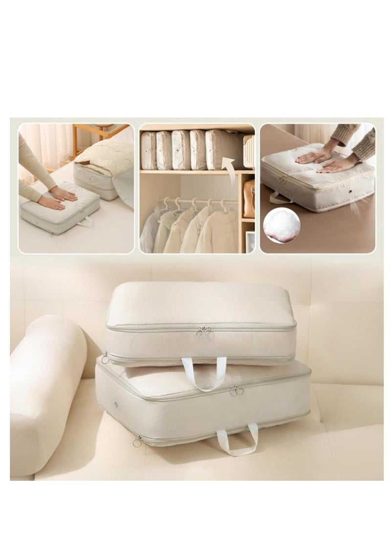 Golden Ultra Space Saving Self Compression Organizer, Compression Duvet Storage Bag, Heavy Duty Moving Bags Travel Packing Organizers Storage Tote with Zipper for Blankets, Clothes,Bedding (beige-2pcs)  - Image 3