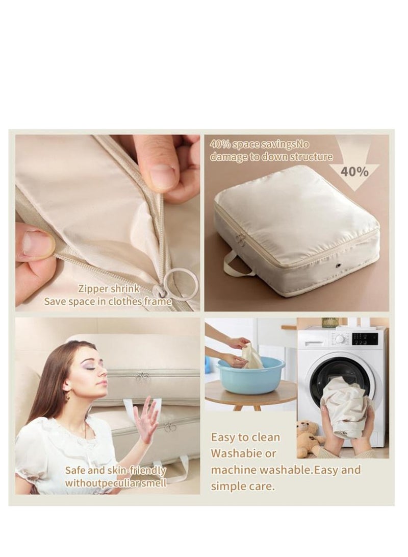 Golden Ultra Space Saving Self Compression Organizer, Compression Duvet Storage Bag, Heavy Duty Moving Bags Travel Packing Organizers Storage Tote with Zipper for Blankets, Clothes,Bedding (beige-2pcs)  - Image 5