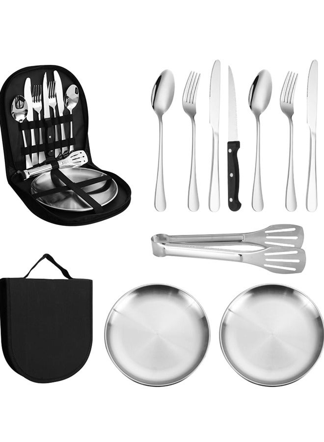 Generic Camping cutlery set, 11-piece kitchen cutlery set with portable storage bag, 2-person stainless steel cutlery set for camp kitchen barbecue  - Image 1