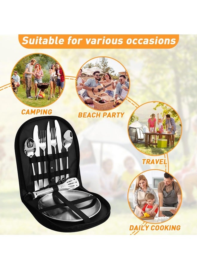 Generic Camping cutlery set, 11-piece kitchen cutlery set with portable storage bag, 2-person stainless steel cutlery set for camp kitchen barbecue  - Image 4
