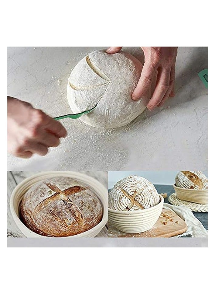 erorex Bread Proofing Basket Set - Handmade 9 Inch Round & 10 Inch Oval for Dough Rising Fermentation Baking with Dough Scraper Linen Liner Cloth Bread Lame  - Image 2