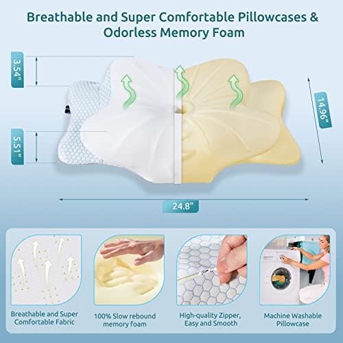 DONAMA Cervical Pillow for Neck Pain Relief,Contour Memory Foam Pillow,Ergonomic Orthopedic Neck Support Pillow for Side,Back and Stomach Sleepers with Breathable Pillowcase-Blue - Image 2