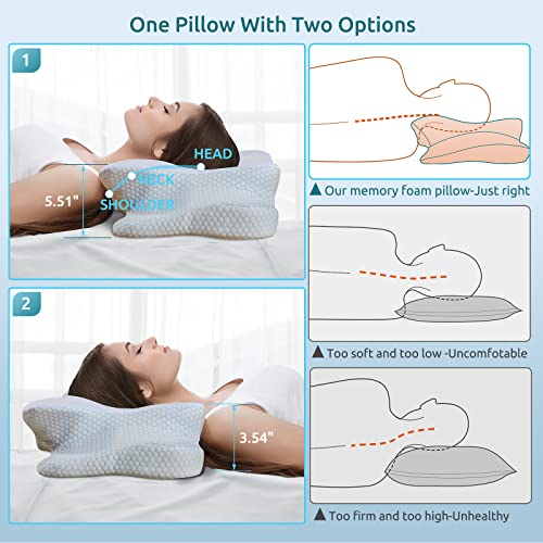 DONAMA Cervical Pillow for Neck Pain Relief,Contour Memory Foam Pillow,Ergonomic Orthopedic Neck Support Pillow for Side,Back and Stomach Sleepers with Breathable Pillowcase-Blue - Image 5
