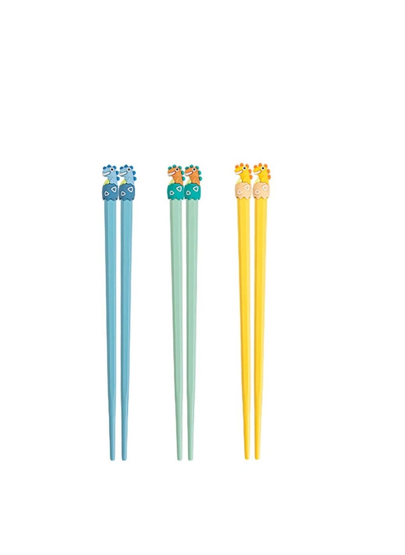 Excefore - Chopsticks for Kids, 3 Pairs Kids Students Lightweight Chopstick, Cute with Dinosaur Head, Non-Slippery Indented Tips, Easy to Use and Clean, 8.1"/207mm Long - Image 1