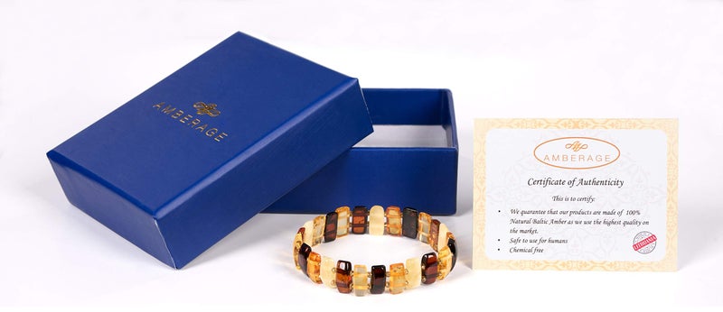 AMBERAGE Natural Baltic Amber Stretch Bracelet for Women - Hand Made from Polished/Certified Baltic Amber Beads - Image 2