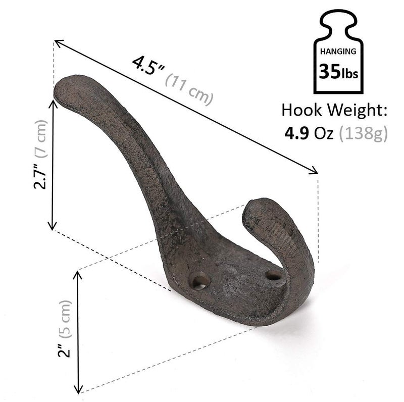 Ambipolar 5 Pack Decorative Cast Iron Heavy Duty Double Hooks, Wall Mounted Coat Hooks, Vintage Inspired (Antique Black) (Spoon Hook) - Image 3