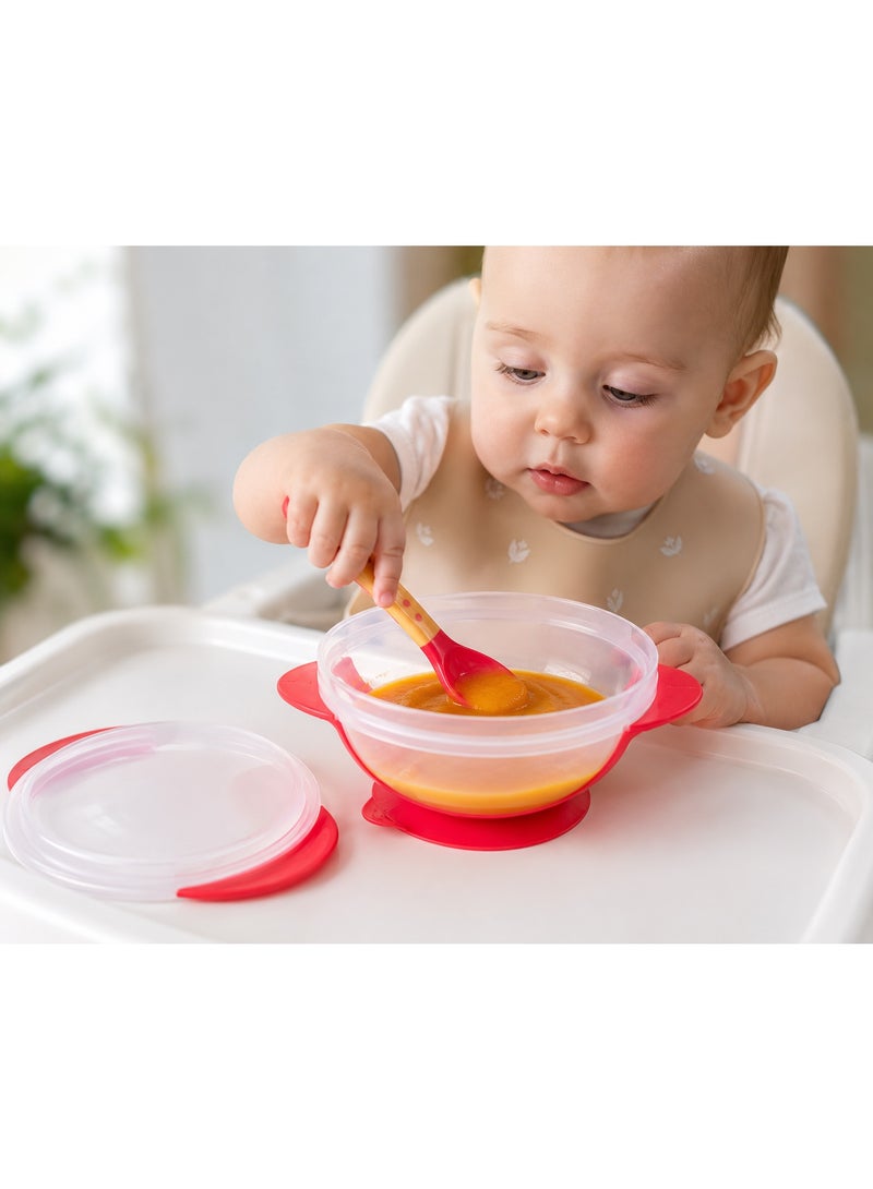 شيكو طقم وعاء تغذية للأطفال CHICCO مع قاعدة شفط وملعقة وغطاء، لون وردي، مناسب للرضع من عمر 0+ شهر - Image 1