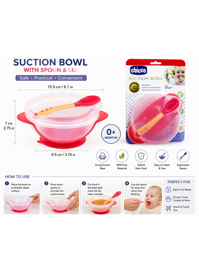 شيكو طقم وعاء تغذية للأطفال CHICCO مع قاعدة شفط وملعقة وغطاء، لون وردي، مناسب للرضع من عمر 0+ شهر - Image 3