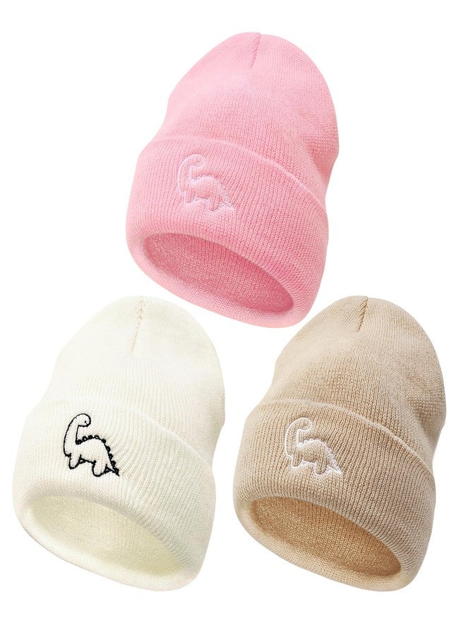 Durio 3 Pack Baby Beanie Cute Icon Baby Toddler Winter Hat for Boys Girls Warm Infant Toddler Beanie Baby Girl Hats Cap for 0-3 Years Khaki & Pink & White One Size - Image 1