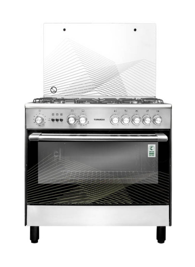 TORNADO 90x60cm Freestanding Cooker, Full Gas Cooking Range with 5 Burners, Automatic Ignition & Full Safety, Cooling Fan, Stainless Steel Finish, Separate Knob - Image 1